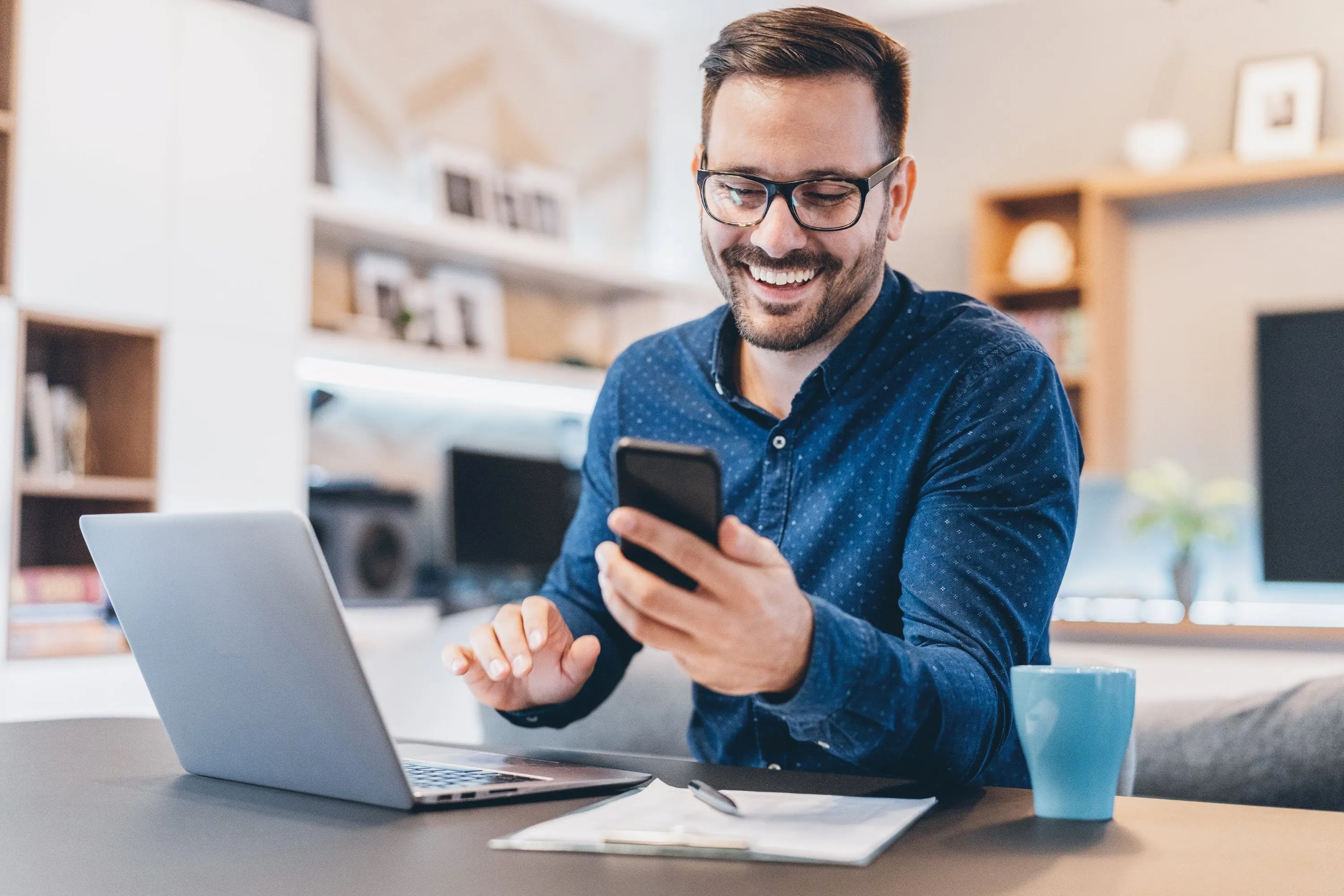 Real estate professional using a phone