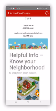 Constellation1 CRM mobile app preview of a neighborhood email.