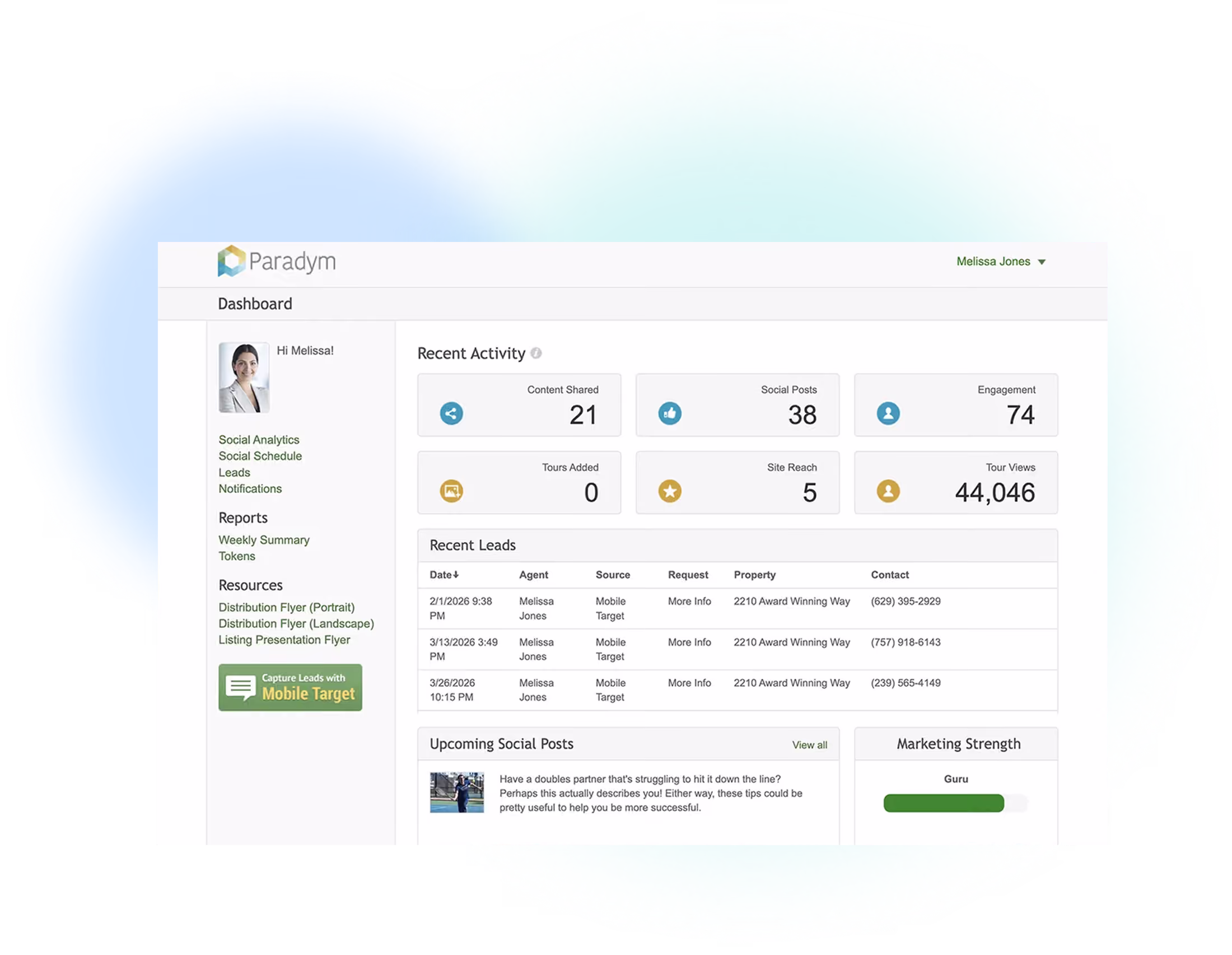 Paradym digital marketing suite dashboard preview