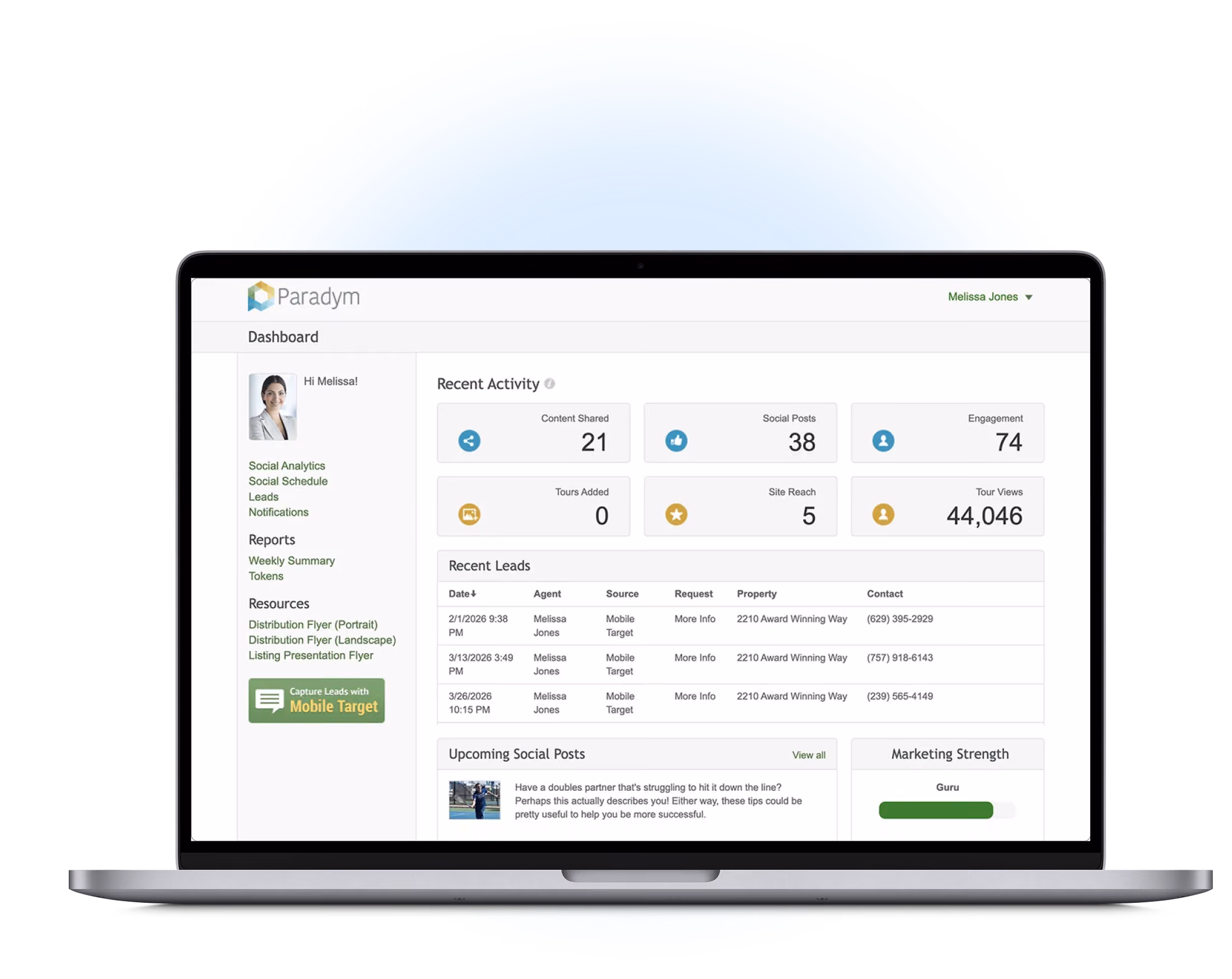 Paradym dashboard shown on a laptop